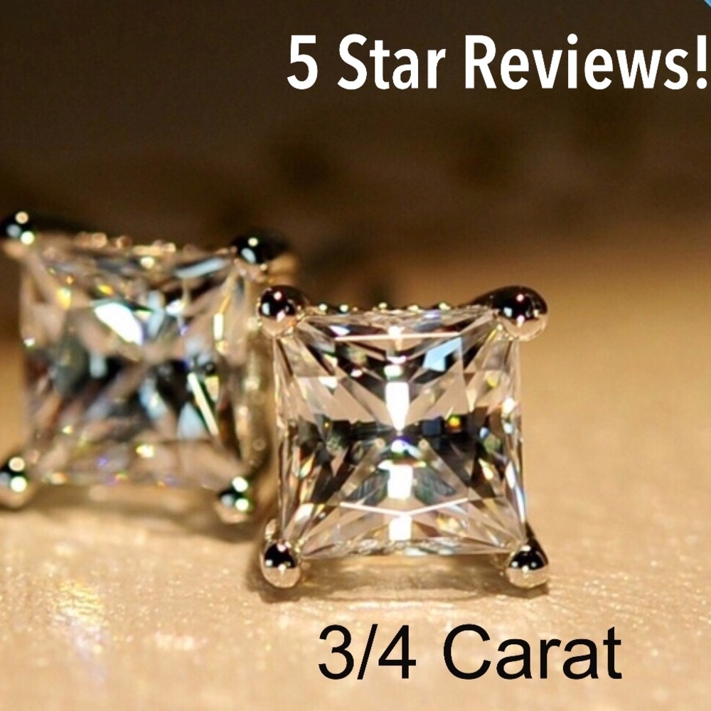 RESTOCKING Princess Cut Sterling Silver Earrings - Picture 1 of 8